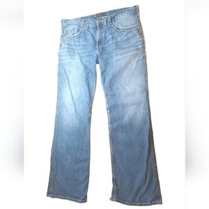 Silver Jeans Co Jeans Zac Blue Denim Zip Fly Distressed Relax fit Men Sz 38 X34